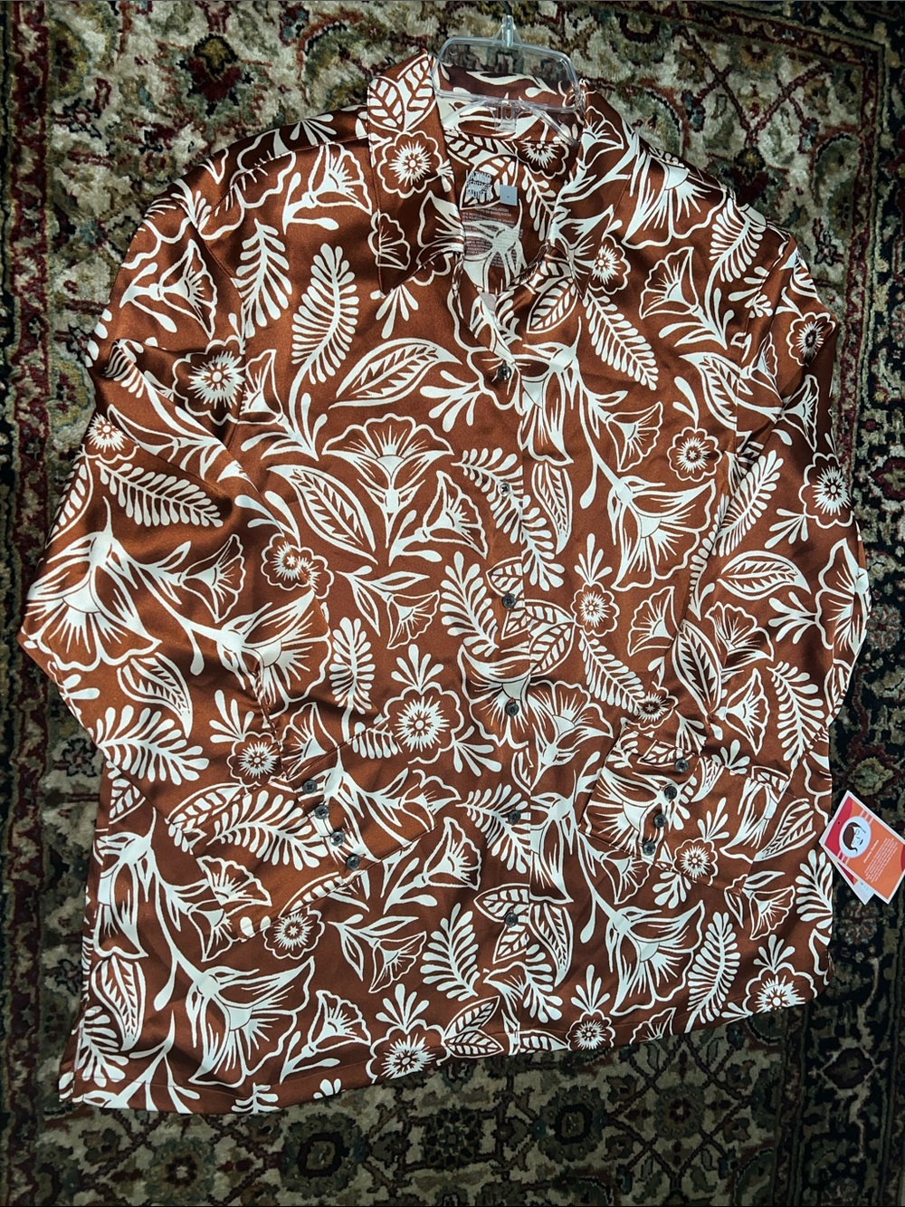 Target Copper Brown & White Floral Button-Up Shirt Blouse Size Large New